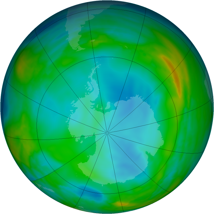 Antarctic ozone map for 28 June 2007